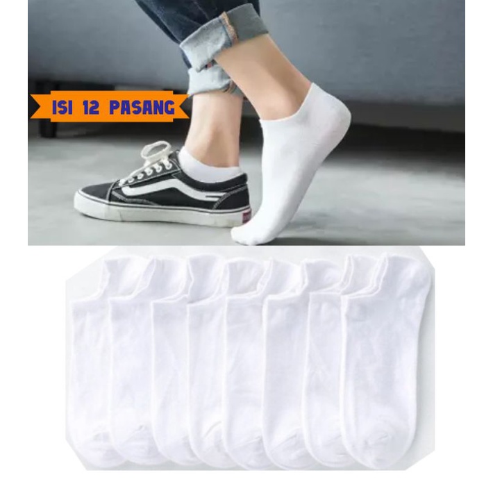 TOKO KL | GROSIR 1 LUSIN KAOS KAKI PENDEK MATAKAKI PUTIH POLOS ANKLE SOCK REMAJA DEWASA MURAH