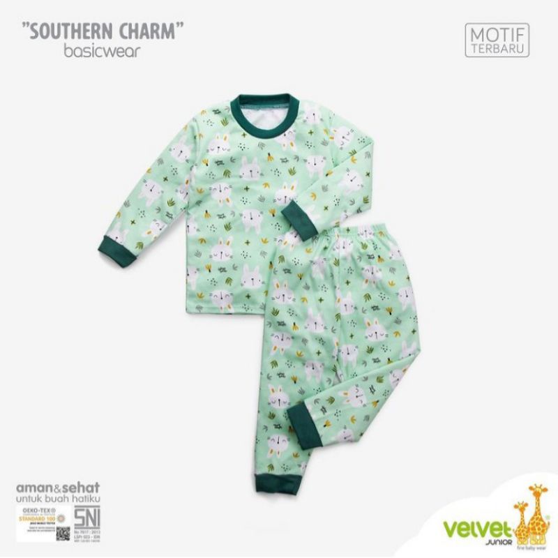 Baju Bayi Setelan Setelan Oblong Panjang Kancing Pundak Velvet Junior Southern Charm