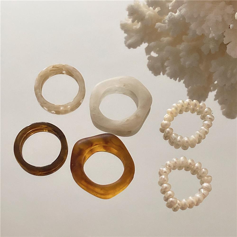 Needway  Set Cincin Jari Elegan Fashion Perhiasan Wanita Cewek Trendi Resin