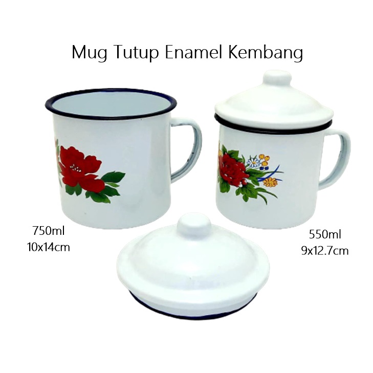 Mug Tutup Enamel Kembang KSI 10cm &amp; 9cm