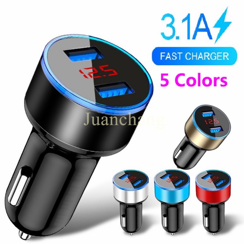 Charger Mobil 2 Port USB 3.1A Fast Charging 3.1A 12-24V Dengan Layar LCD