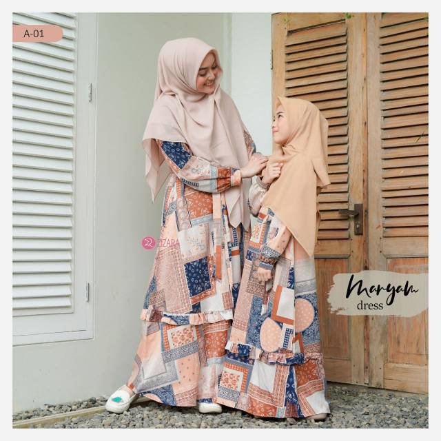 Maryam Couple by Zizara Gamis Anak Zizara Motif Abstrak Dress Anak Remaja Tali Pinggang