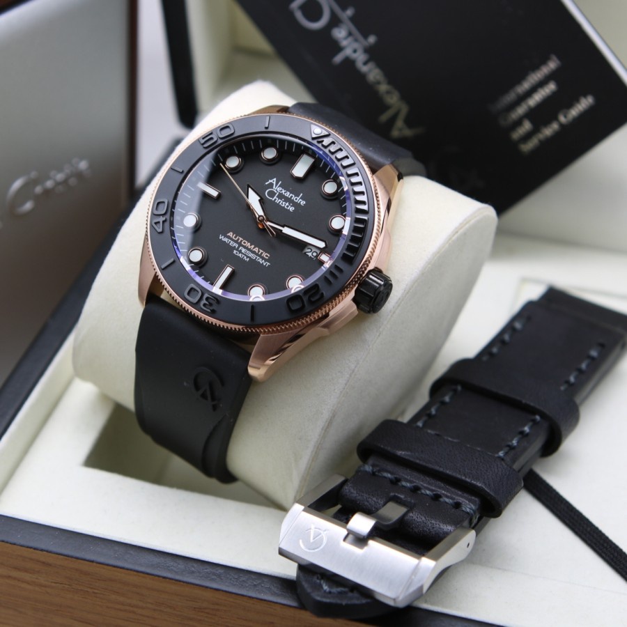Jam Tangan Alexandre Christie AC 3042 / AC3042 Automatic Black RoseGold Original