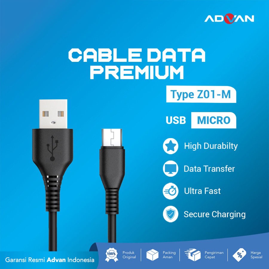 Advan Premium Kabel Charger dan Data USB Handphone HP Garansi 12 bulan
