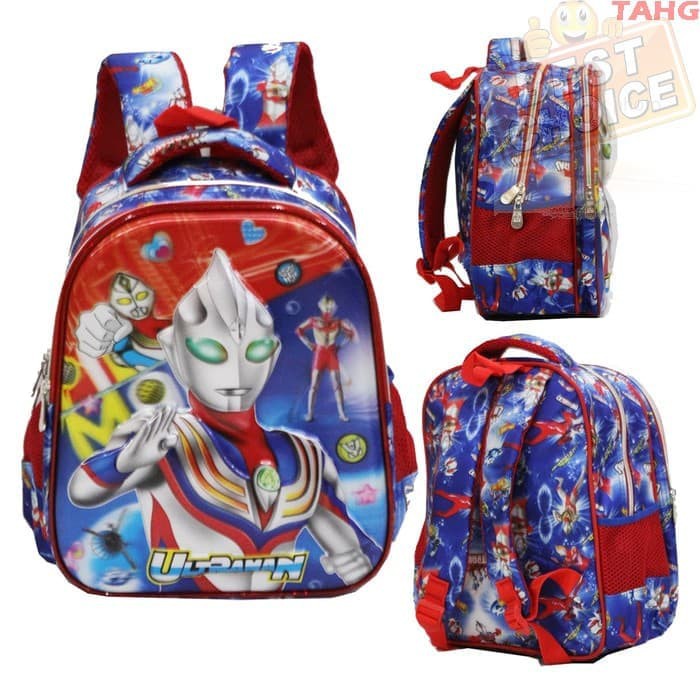 New Tas Anak Ransel TK Import Ultraman 5D Timbul Dua Kantung