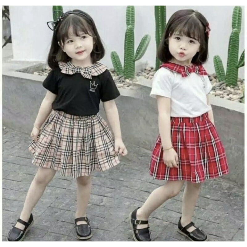 promo kaos anak setelan anak perempuan model rok motif hello 1-5 tahun