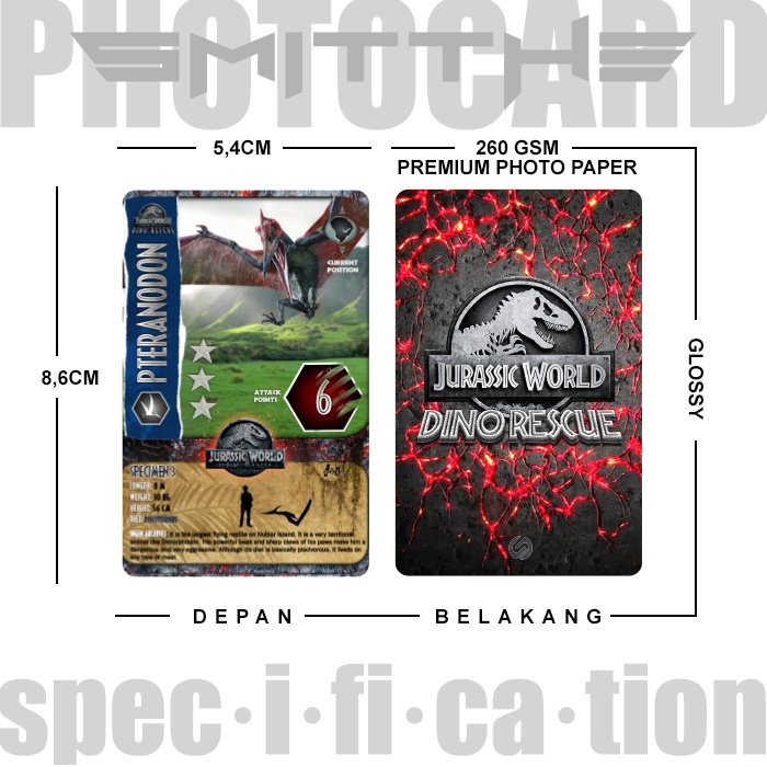 Kartu Jurassic World Dominion Dino Rescue P4 Photocard GAME Card Koleksi