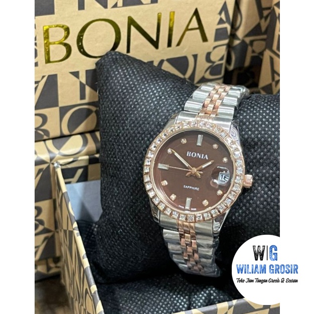 Jam Tangan Wanita BONIA Diamond 001-PW Rantai Stainless Tanggal Aktif Free Box dan Baterai - COD Jam tangan Wanita Murah Cewek || Jam Tangan Fashion Bonia