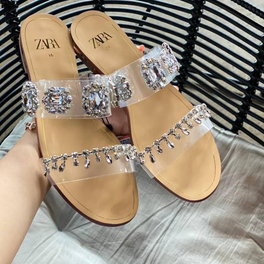 SANDAL WANITA ZS302 VINYL EMBELLISHED SANDALS PREMIUM IMPORT