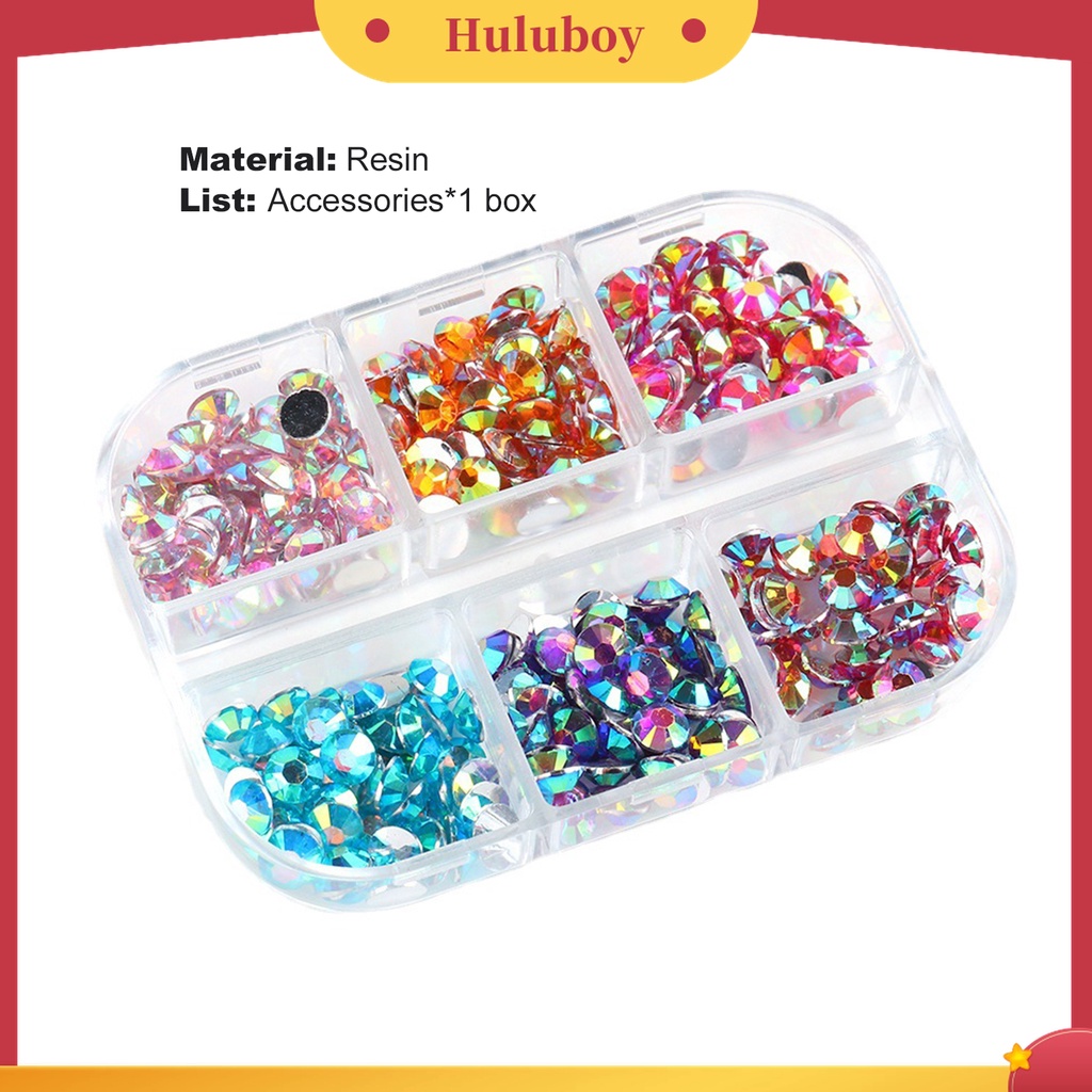 Huluboy Huluboy♡ 6 Grids / Box Berlian Imitasi 3D Warna-Warni Untuk Dekorasi Nail Art