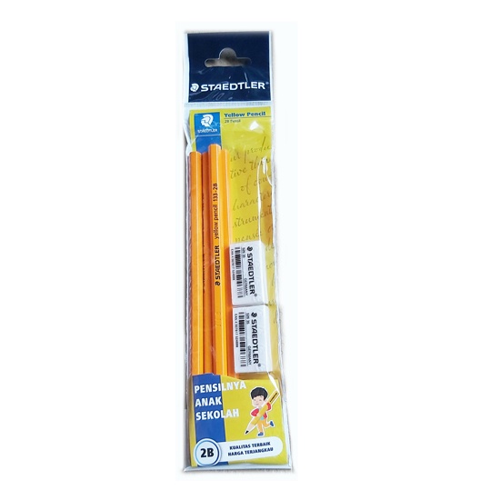 

SET ALAT TULIS 4 PCS PENSIL YELLOW STAEDTLER 2B + 2PCS ERASER WHITE 526 35