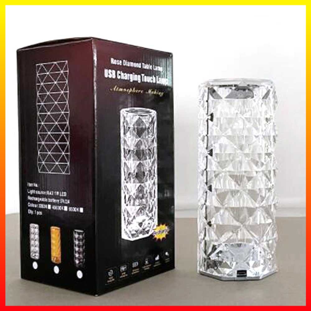 Lampu Meja Tidur LED Desain Mewah Minimalis Crystal Table Lamp 3 Color Light Sensor Sentuh &amp; Tenaga USB VKTECH - 7RLLACTP