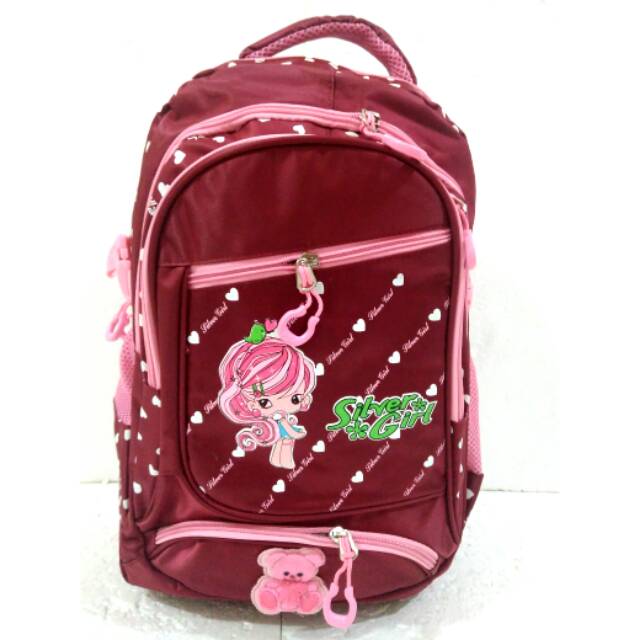 Tas ransel sekolah silver girl love merah maron. Tas silver girl import