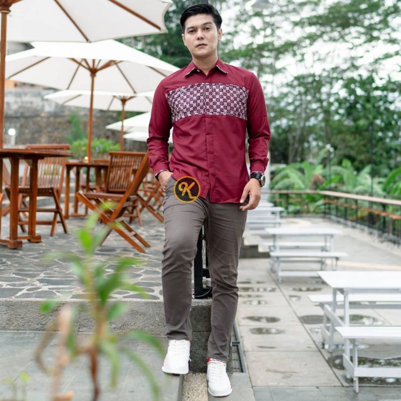 Baju Batik Couple Modern Batik Set Baju Couple Pasangan Gamis Brukat Couple Pasangan Batik Couple Batik Modern Couple Batik Katun Original Asli KARYAKU 2-KEMEJA AJA MAROON