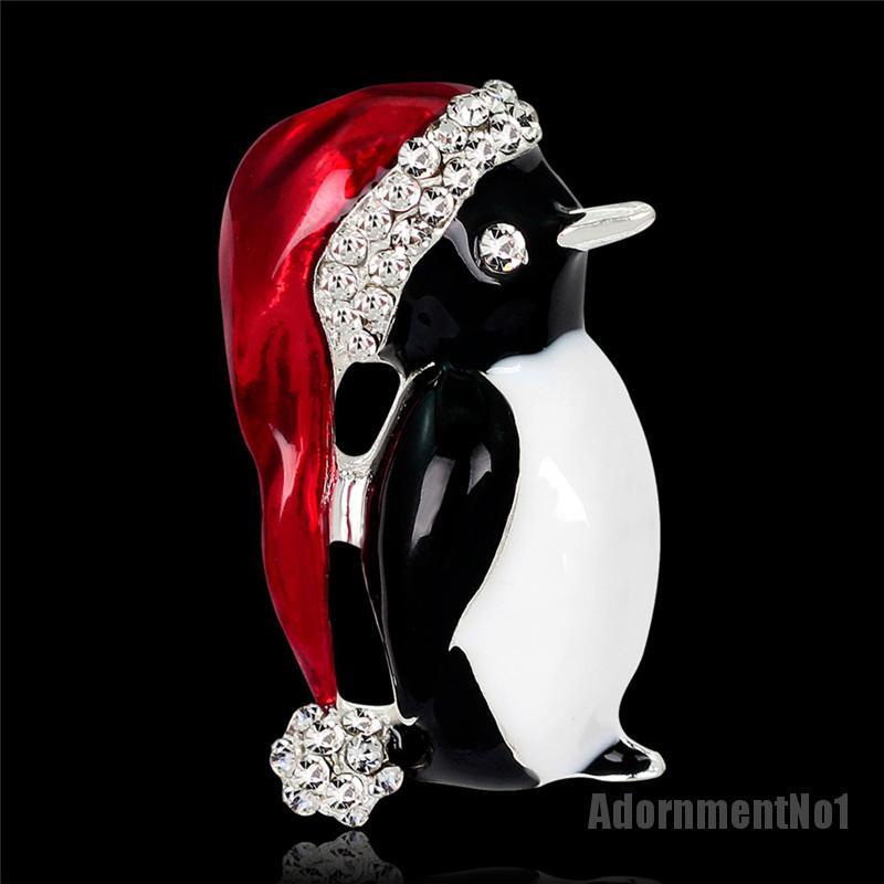 (Adornmentno1) 1pc Bros Pin Bentuk Penguin Aksen Berlian Imitasi Untuk Wanita / Pesta Natal