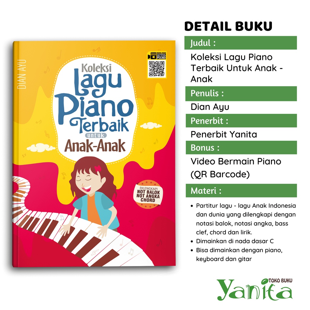 Yanita Paket Buku Piano Trik No 1 Jago Main Piano Untuk Anak - Anak, Koleksi Lagu Piano Terbaik Untuk Anak - Anak