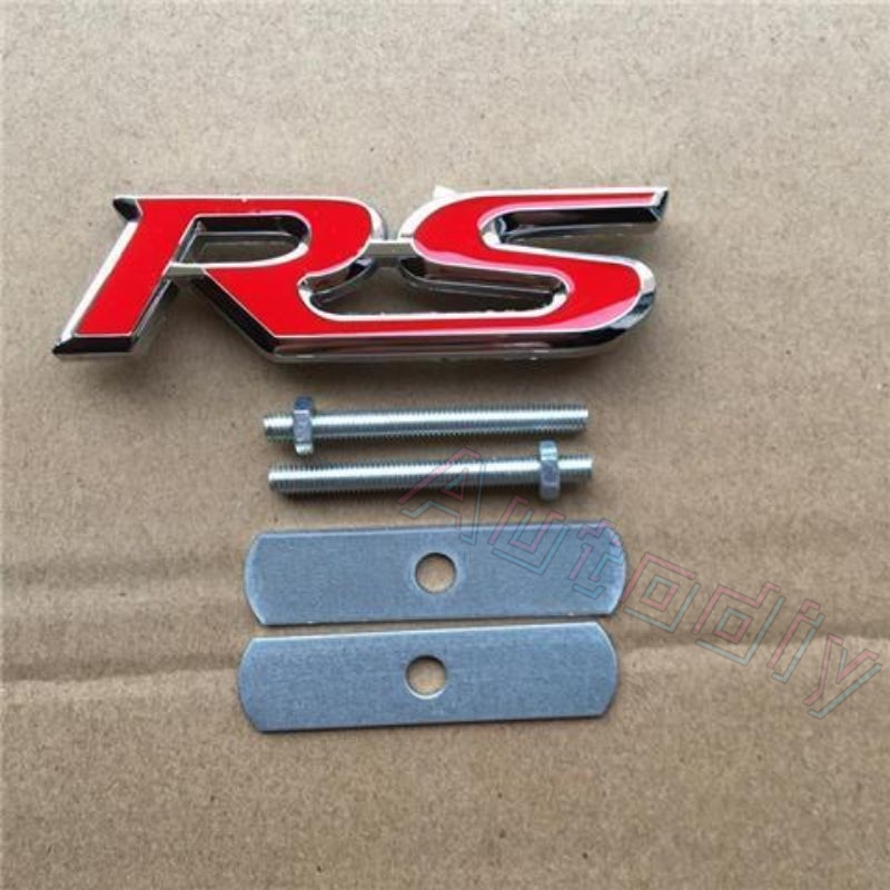 Emblem Logo RS FIT JAZZ GK5 Civic Red Metal RS Logo Front Grille RS Emblem Logo HONDA With Screw Set (9 * 2.5cm) Metal Steel