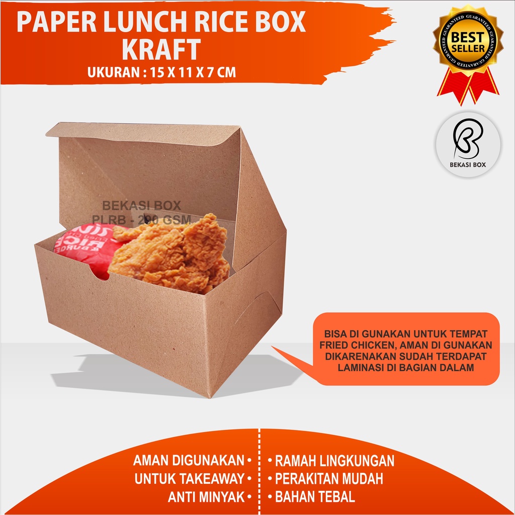 RICE BOX POLOS 15 x 11 x 7 CM/ SNACK BOX / BOX FRIED CHICKEN / KEMASAN CATERING MODEL KUNCIAN