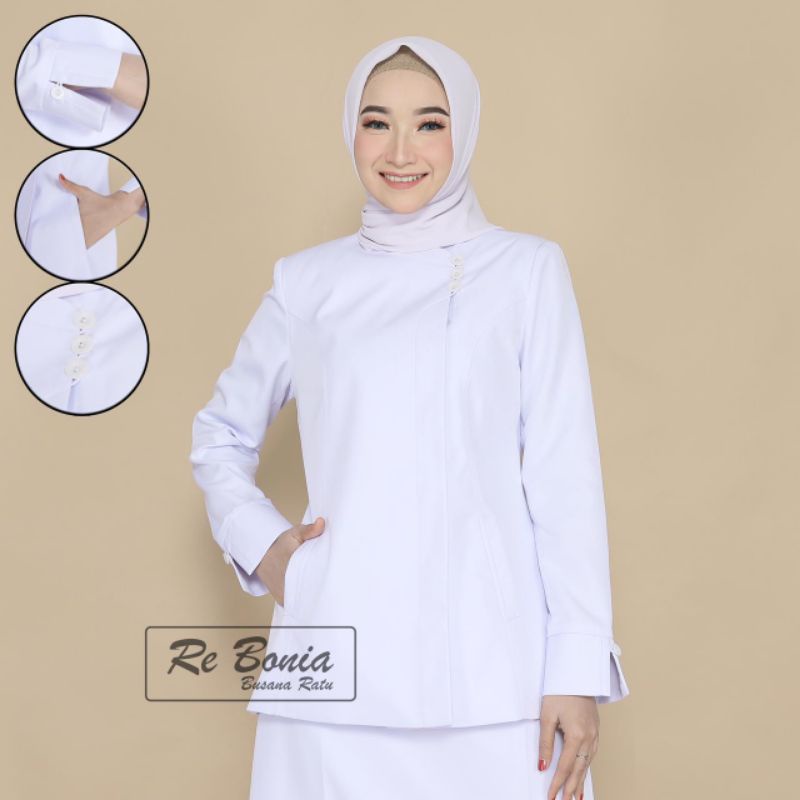 Baju Perawat Putih Lengan Panjang Rok A Seragam Putih Perawat Bidan Rok A Baju Perawat Pria Lengan Panjang Blazer Perawat Bidan Seragam Dinas Putih Wanita Baju Seragam Putih - Putih Stelan Perawat Putih  Seragam Putih Rok A