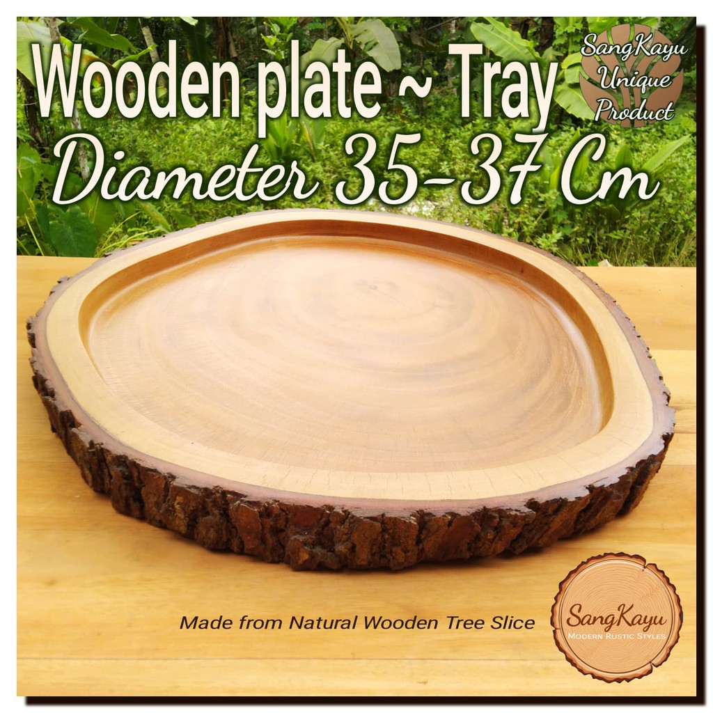 Wooden Tray ~ plate 35-37 cm Piring saji kayu ~ nampan saji kayu alami