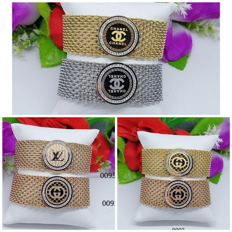 Fourfashion Gelang titanium rantai wanita permata bulat Premium AA01