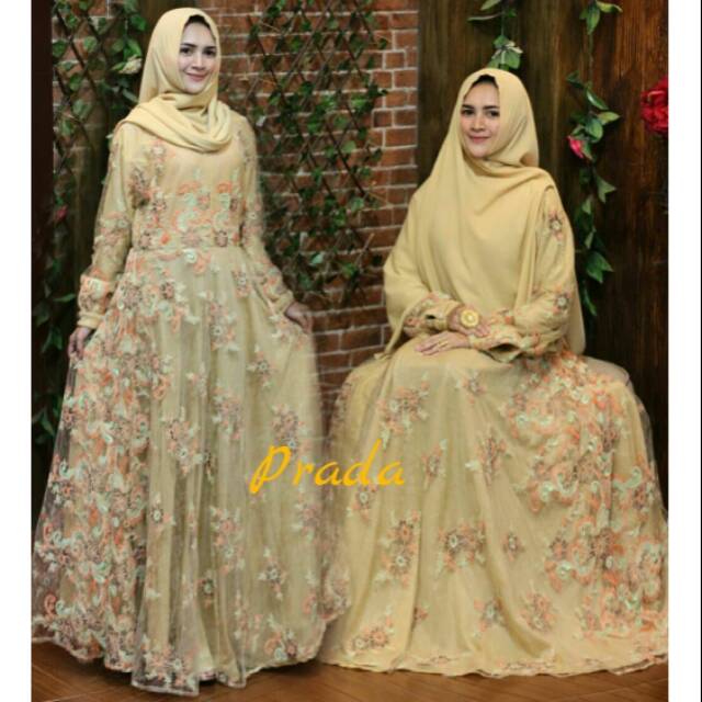 NEW GAMIS PESTA MEWAH BRUKAT PRADA / GAMIS BRUKAT CANTIK BERKUALITAS / GAMIS BUTIK PESTA MURAH MERIA