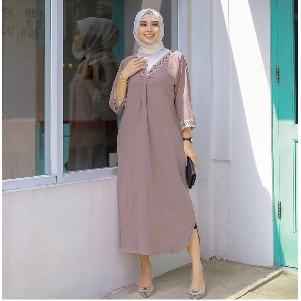 Gamis Muslimah Kaftan Bahan Crinkle Airflow Premium