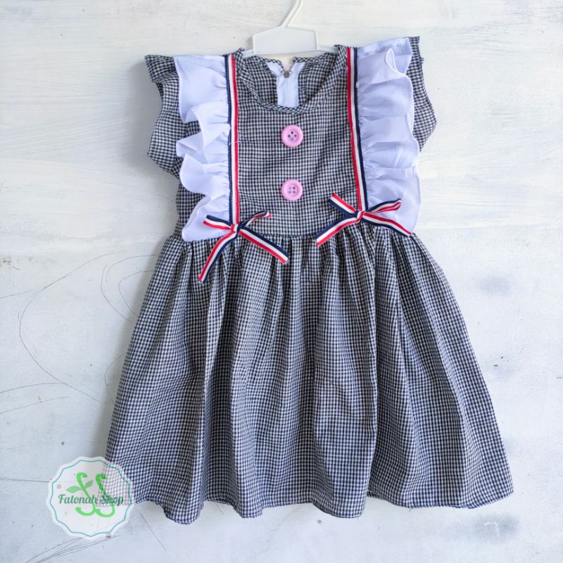 Dress anak 1 2 3 4 5 tahun gaun anak cewek ruffle rempel perempuan baju lucu ( dress RUFFLE kotak)