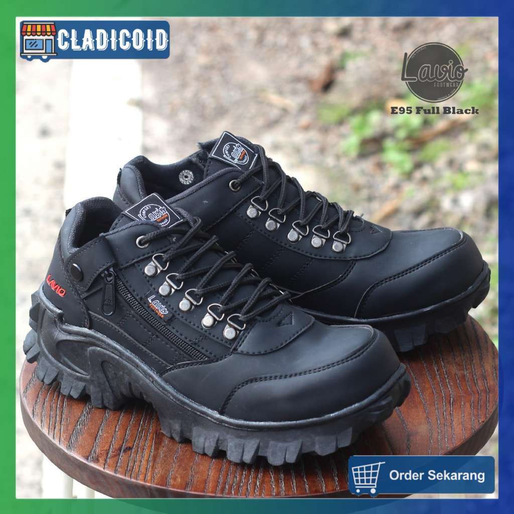 SEPATU SAFETY PRIA UJUNG BESI SOL KARET ANTI LICIN SEFTY SHOES OUTDOOR PROYEK KERJA LAPANGAN TACTICAL HIKING MENDAKI GUNUNG LOW CUTLAVIO E95