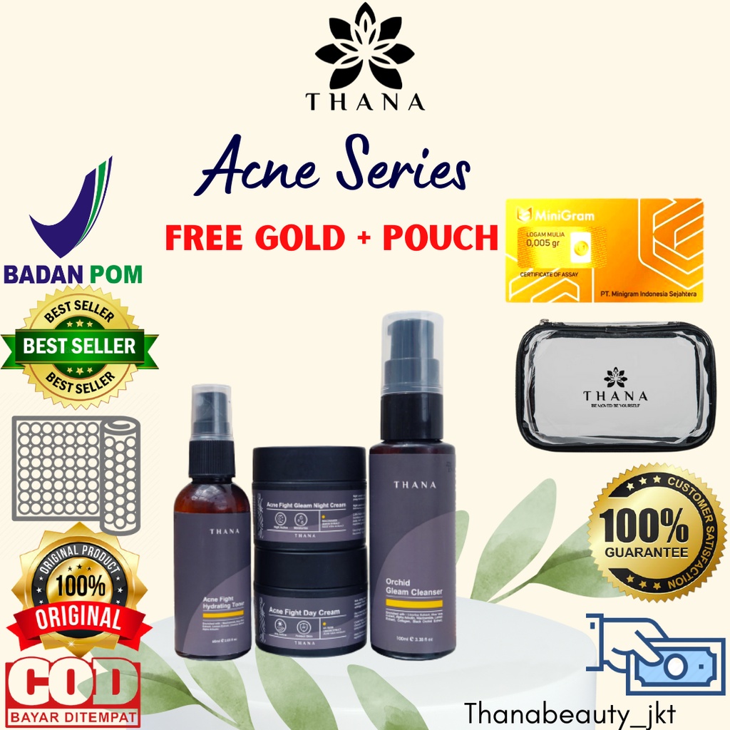 SKINCARE THANA BEAUTY  paket ACNE Series + FREE GOLD (4in1)