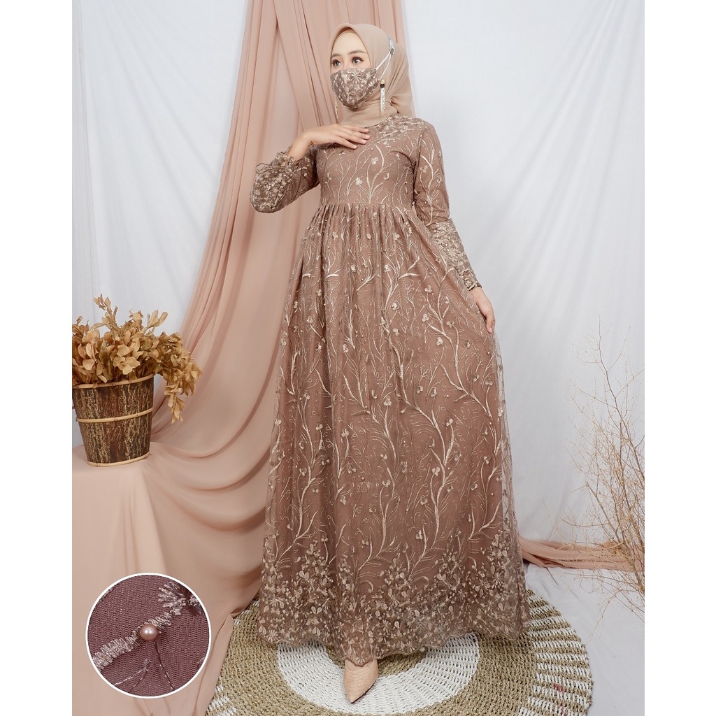 Gamis Yumna Tulle bordir Import kombinasi Velvet Original Butik, Realpict