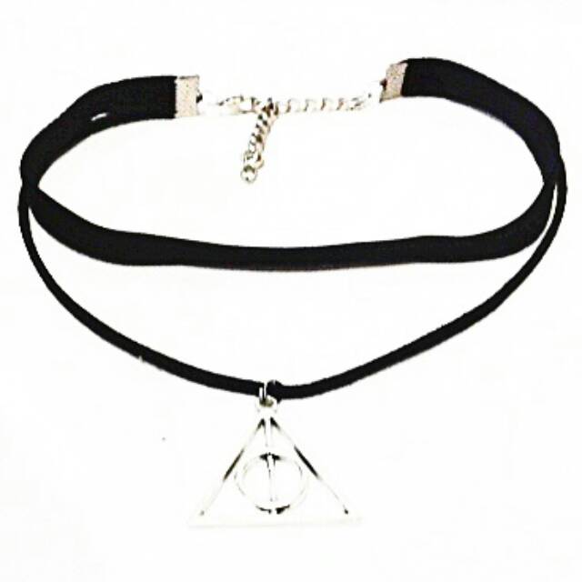 Double Silver Deathly Hallows Velvet Choker Necklace | Kalung Handmade Premium Collection