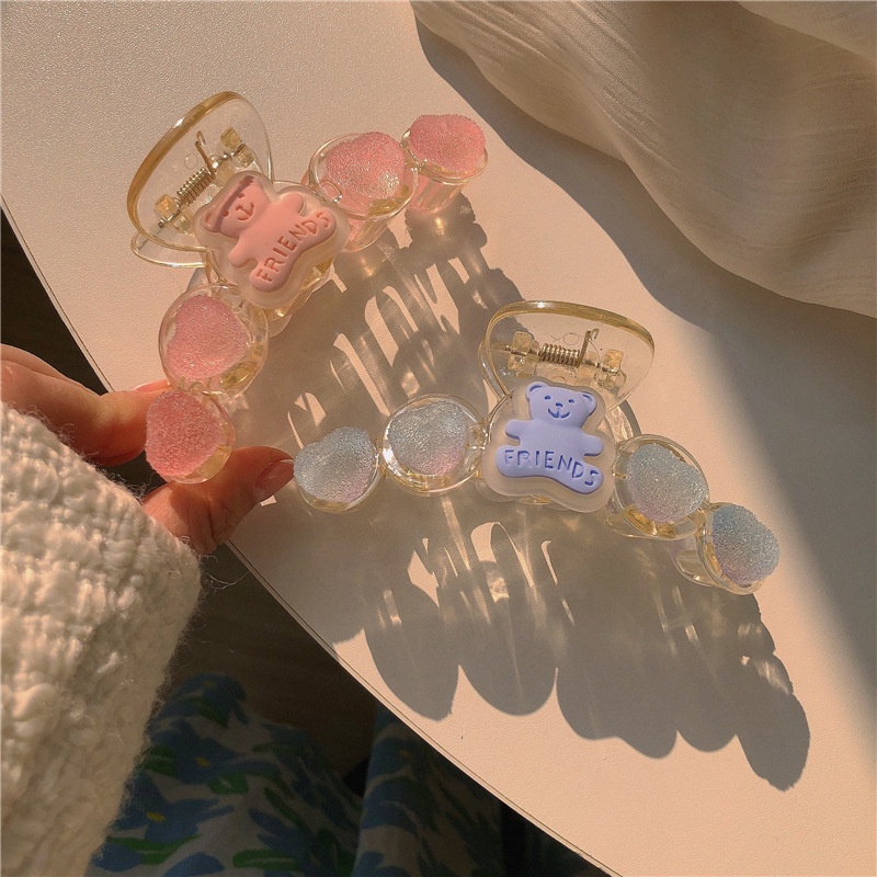 Jepit Rambut Bentuk Beruang Gummy Warna Pink Bahan Akrilik Gaya Korea Untuk Wanita