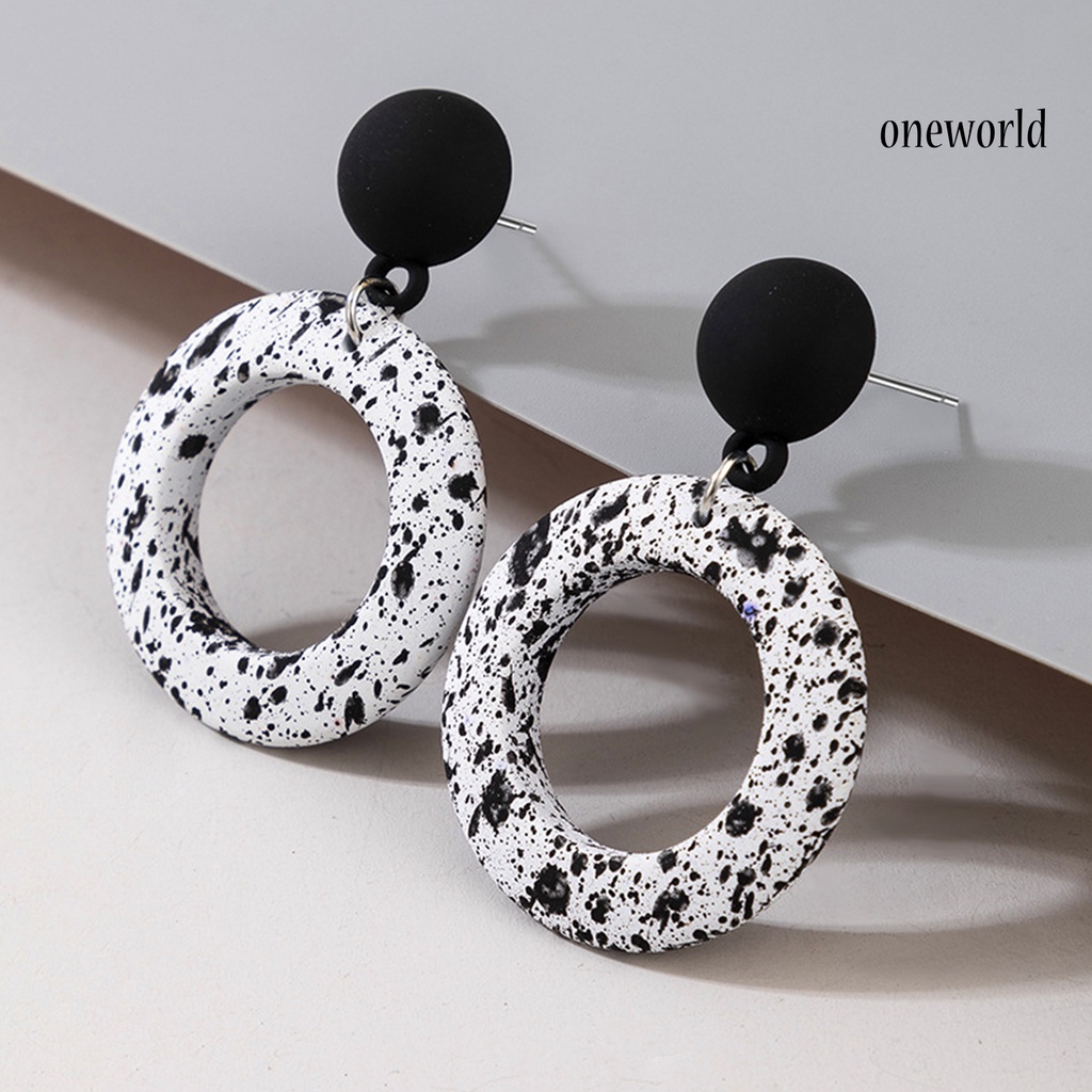 OW# Fashion Black White Round Hanging Drop Dangle Ear Stud Earring Jewelry Accessory