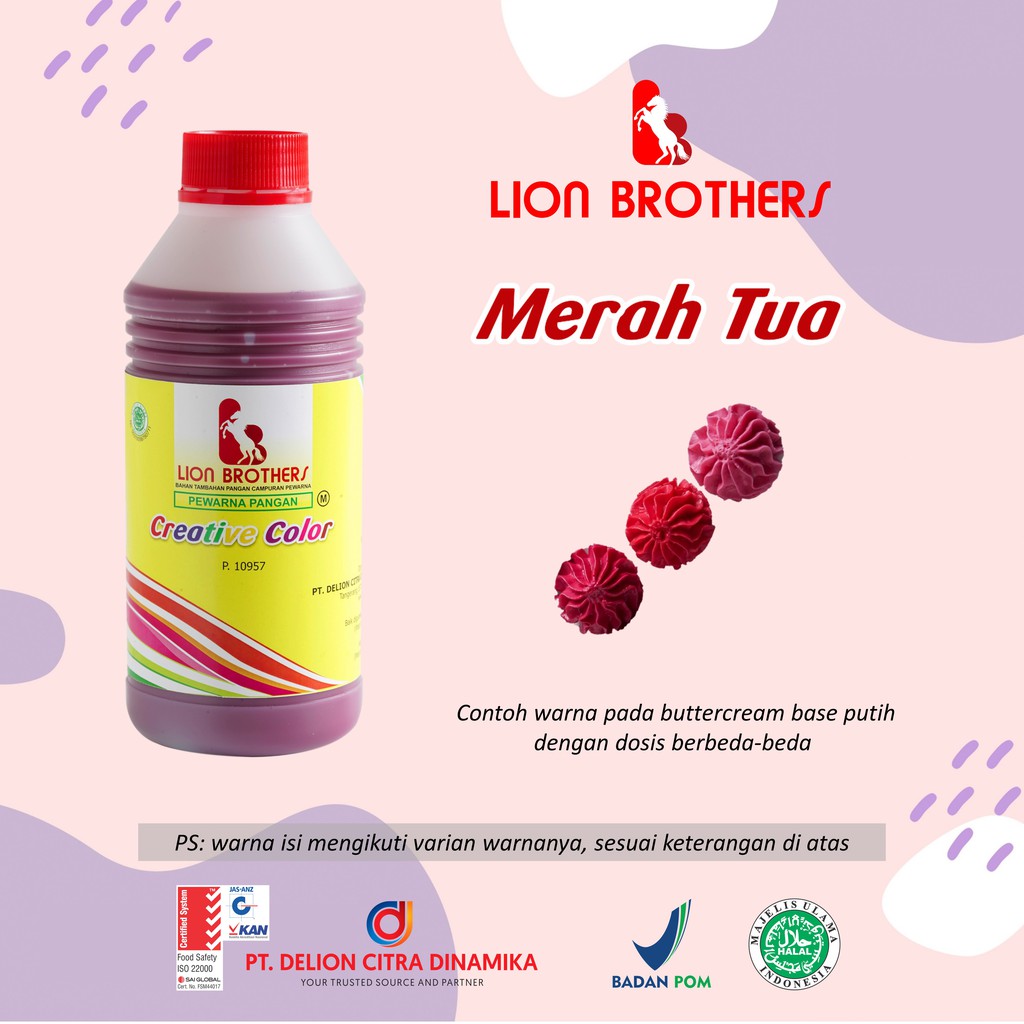 

Pewarna makanan minuman Merah Tua Lion Brothers 750 CC