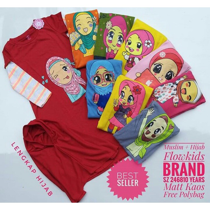 Flowerkids Gamis Anak Perempuan Set Jilbab Usia 2 3 4 5 6 Tahun