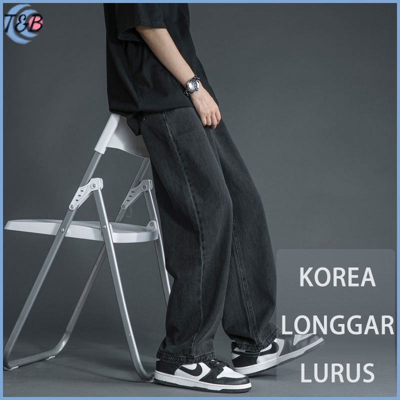 Celana jeans pria celana jeans panjang pria Korean Style gombrong Kulot Pria OverSize straight Jeans loose pants hitam  celana lebar pria Celana jeans cowok import nyaman casual denim