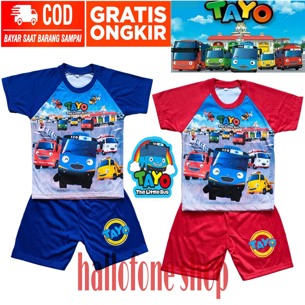 Setelan Kaos Anak Laki Laki Perempuan Gambar Tayo Setelan Baju Kaos Celana Anak Cowok Motif Karakter