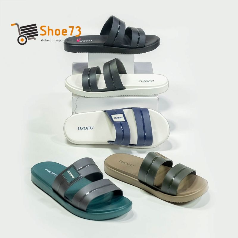 LUOFU E 6208 - B SIZE 40-44 ORIGINAL l Sandal Selop ban 2 jelly pria l Sendal kokop cowok impor