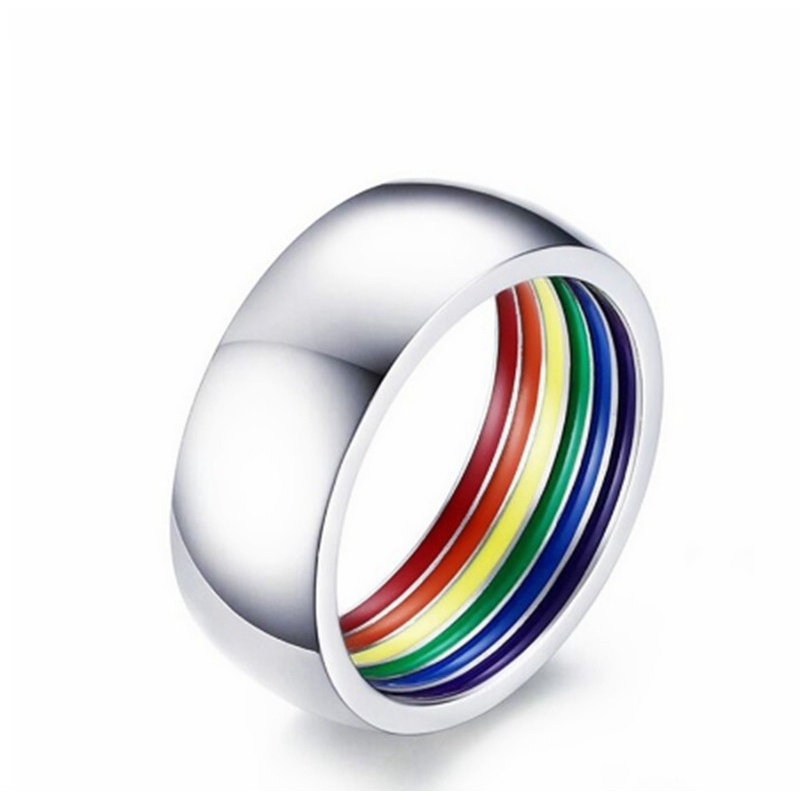 New Rainbow LGBT Gay Pride Ring of Enamel Stainless Steel Ring