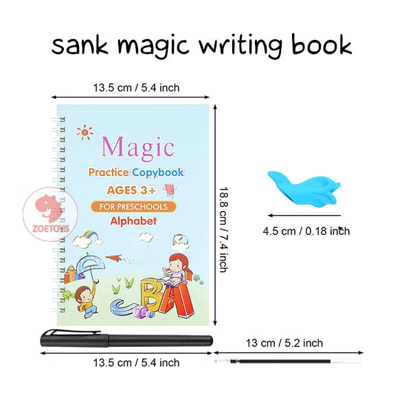 Zoetoys Sank Magic Writing Book | Buku Ajaib Pintar Belajar Menulis | Latihan Tracing Menghitung Menggambar Tulis Huruf Dan Angka | 1 Set Buku Isi 4 + Pulpen Buku Prasekolah Paud TK Mainan Edukasi Anak