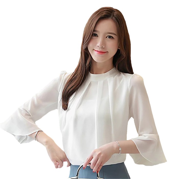 8FA Blouse Putih Korea Style Wanita Model Blus Atasan Kerja Wanita Sifon All Size Jumbo-Putih