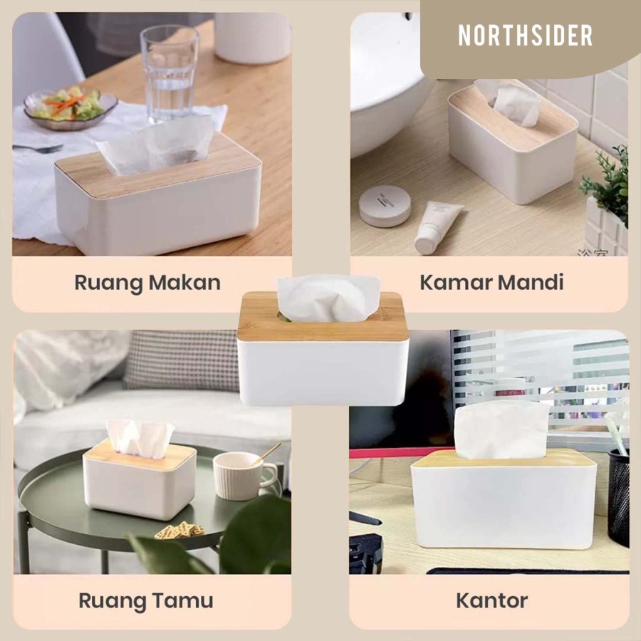 TEMPAT KOTAK TISSUE BOX TISU TUTUP BAMBU MODEL SCANDINAVIAN