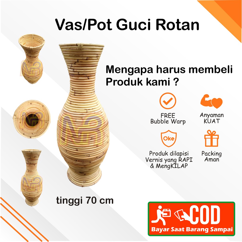 Vas Pot  Guci Tempat Bunga dari rotan  TINGGI  70 cm Shopee 