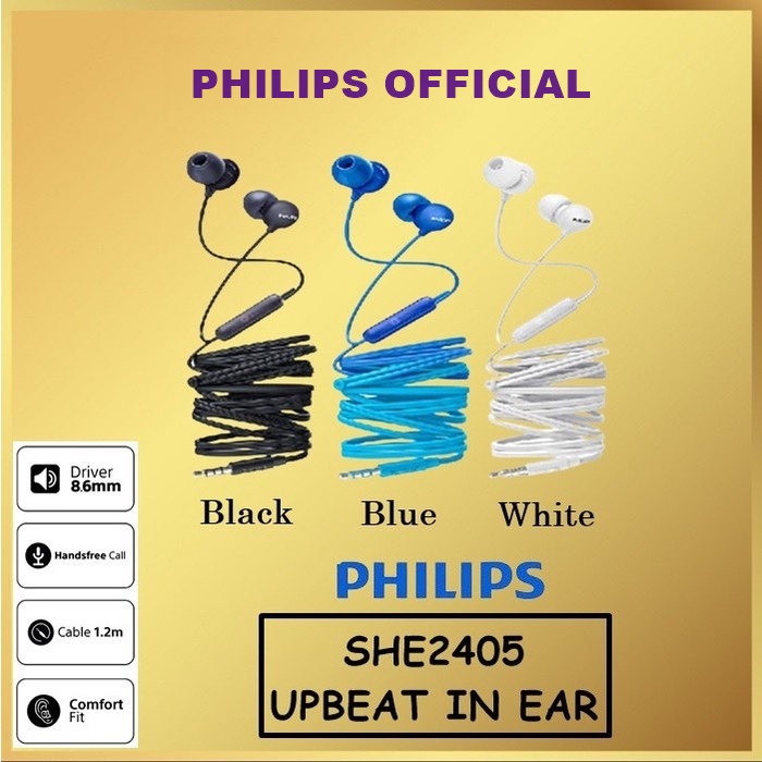 Philips Earphone UpBeat SHE2405 With Mic SHE 2405 Wired In Ear