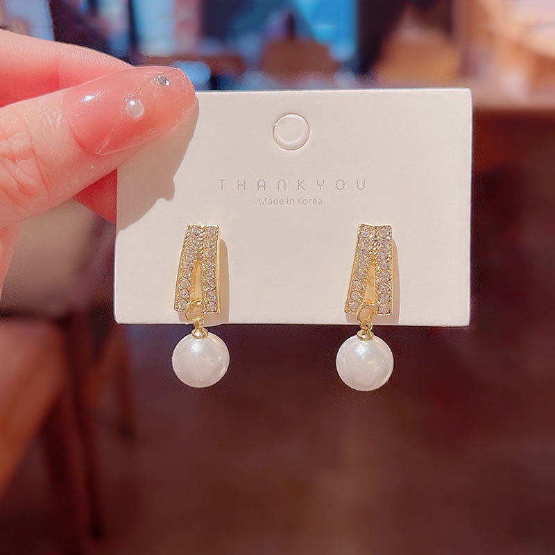 Anting 925 silver needle Aksen Mutiara Berlian