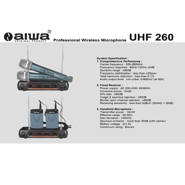 Grosir Mic Aiwa UHF 260 Wireless Microphone Karaoke