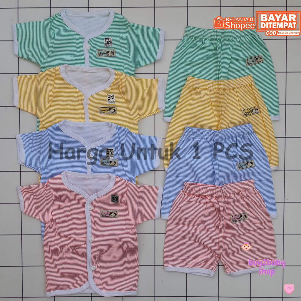 Setelan piyama celana pendek bayi motif salur warna Hokiku 0-3 Bulan 1 PCS