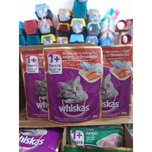 Whiskas Sachet Adult 80g- Rasa Makarel Salmon Makanan Kucing Whiskas