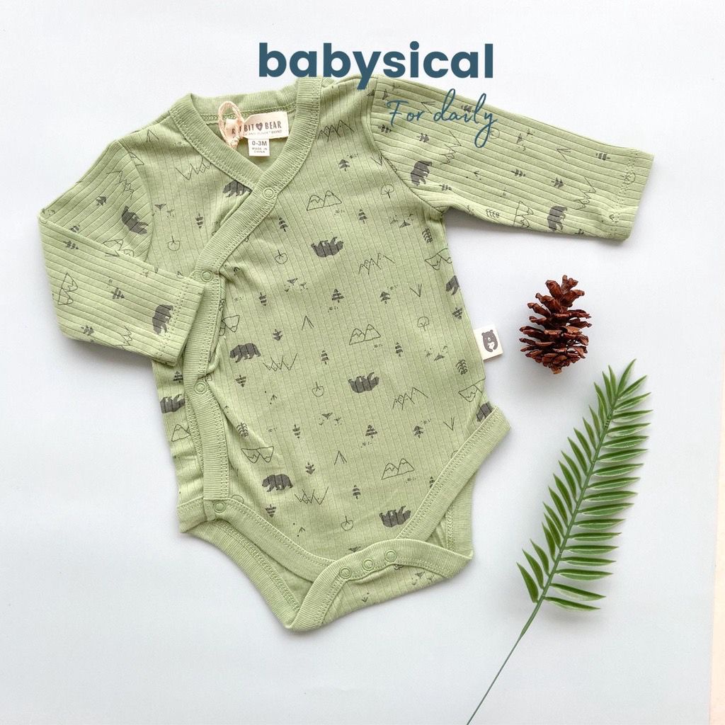 Premium Baby Jumper Rabbit and Bear LongSleeve 3-6m Knit Green Bear Knit | Bodysuit Bayi | Romper Ba